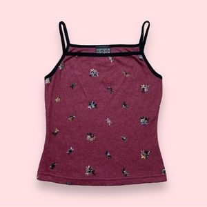 90s embroidered floral knit tank